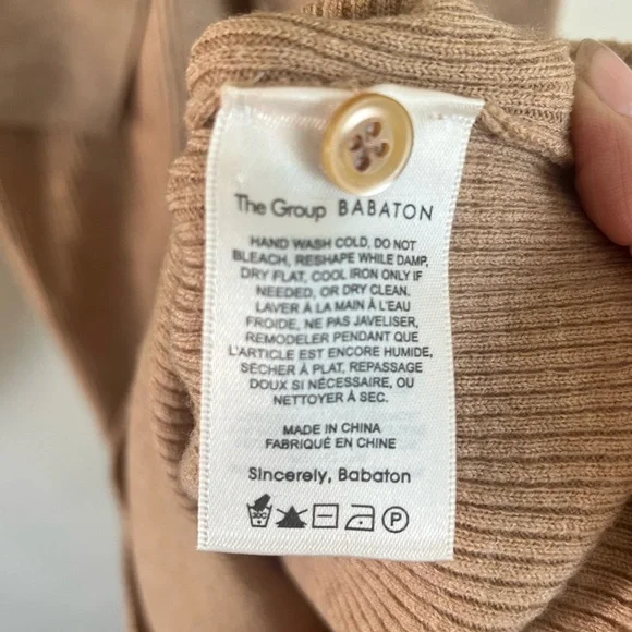 Babaton Ribbed V-Neck Tie-Waist Long Sleeve Dress - Beige - Picture 10 of 11